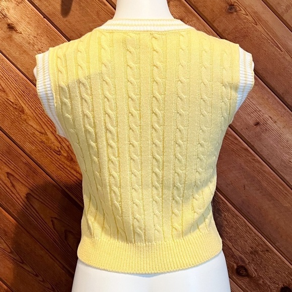 NWT Sugar Moon Yellow Knit V Neck Vest White Trim Pullover Extra Small - Picture 6 of 9